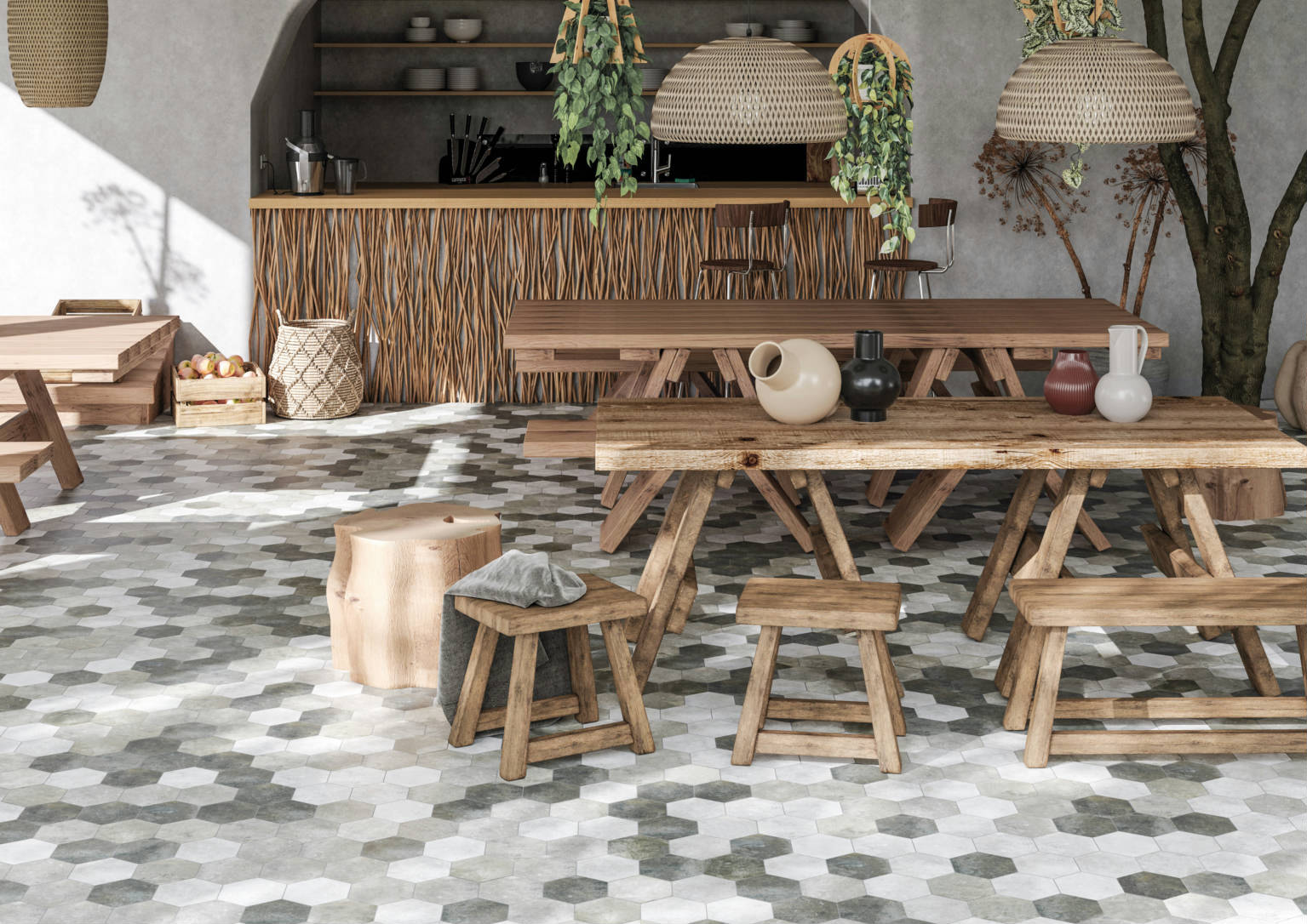 Seville 5.5X6.3” Grey, Black, and White Hexagon | Garcia Imported Tile
